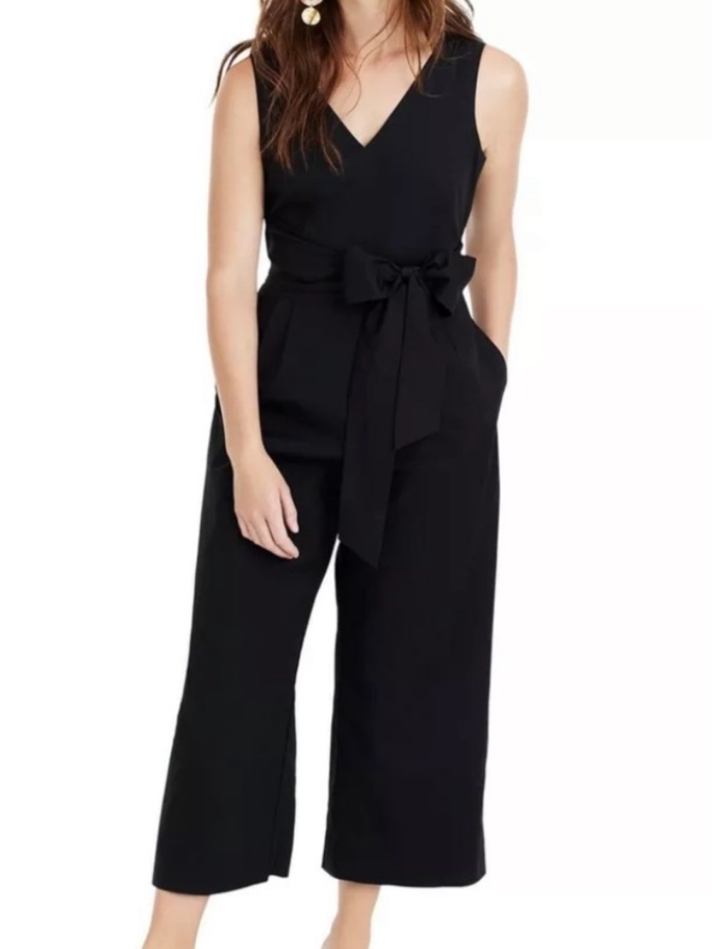 J. Crew Black V-Neck Jumpsuit with Waist Bow